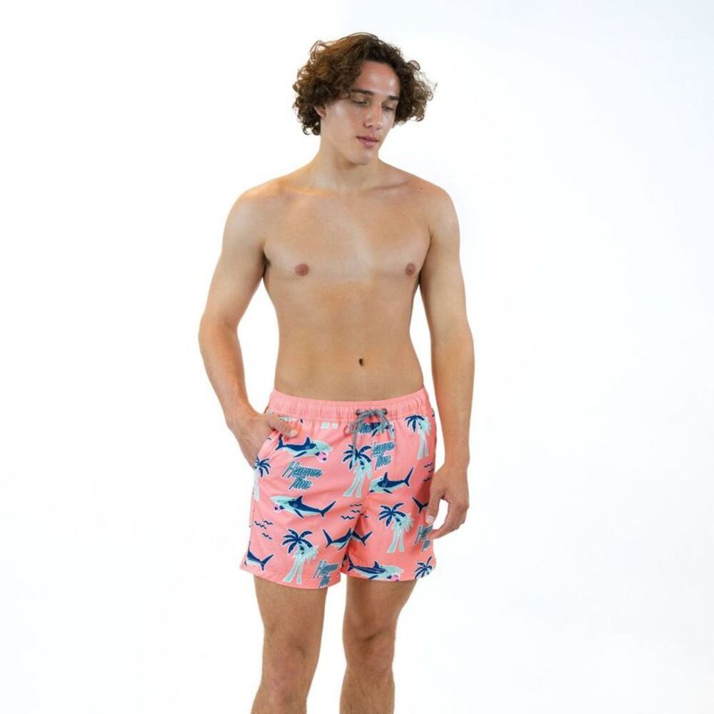 Men's Coral Palm Print Swim Trunks